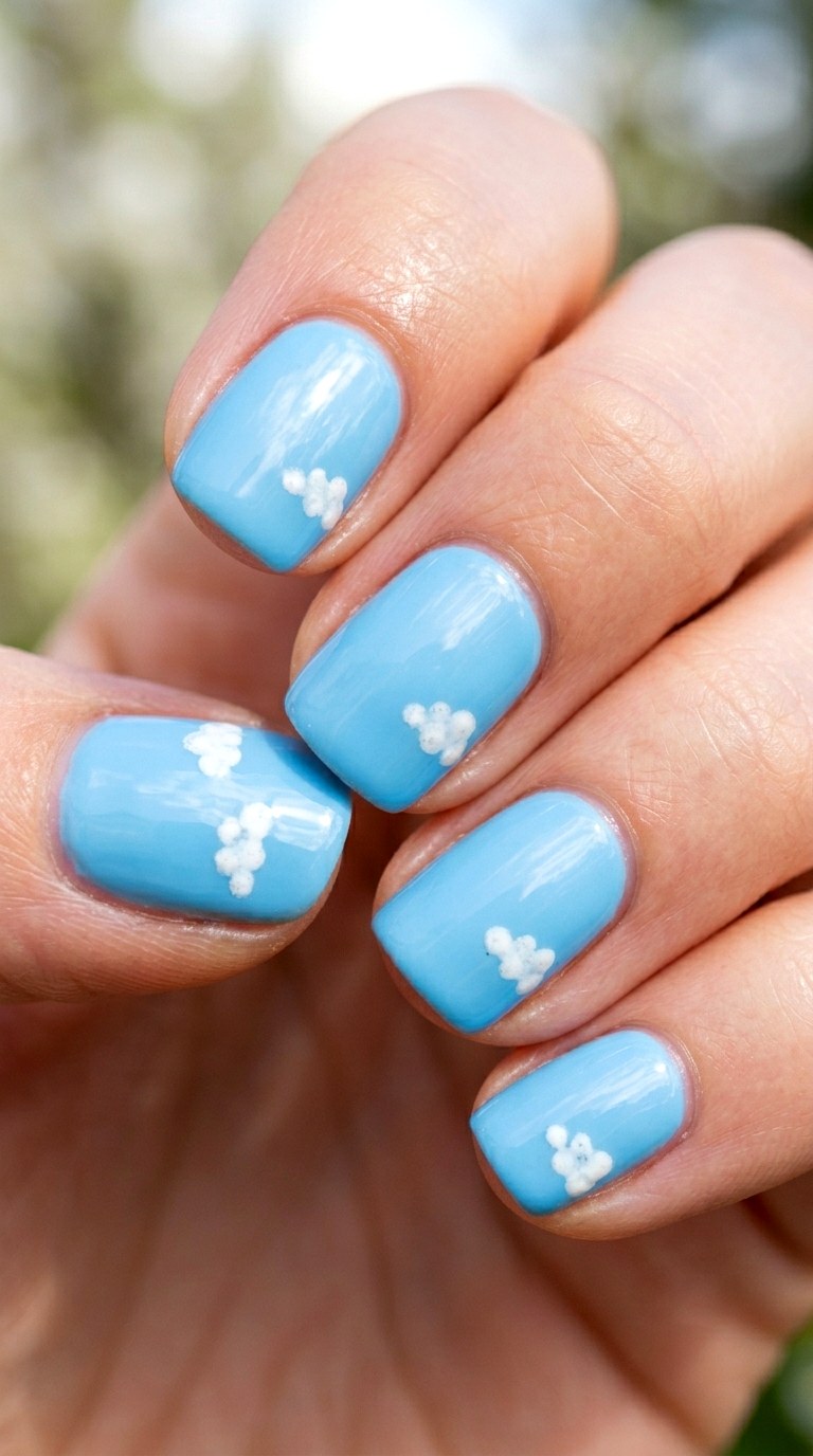 Sky Blue and White Cloud Dots - 22 Minimalist Spring Two Colored Nails