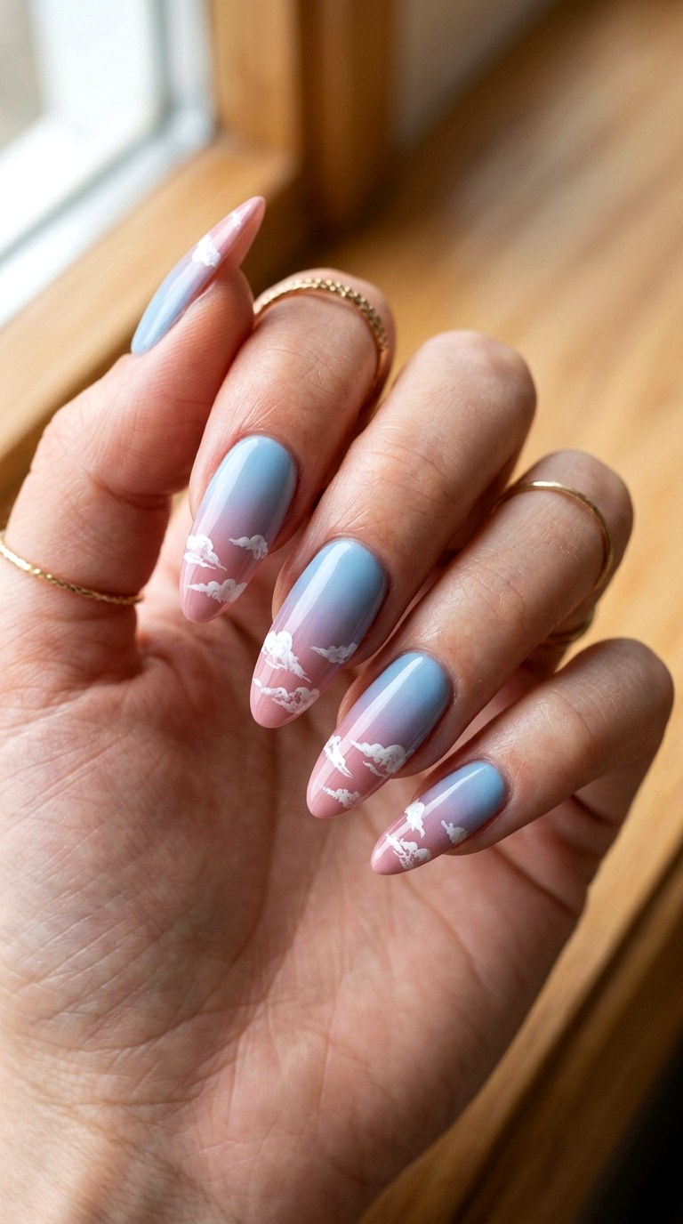 Sky Blue to Dusty Pink Cloudscape - 25 Sunset Spring Ombre Nails