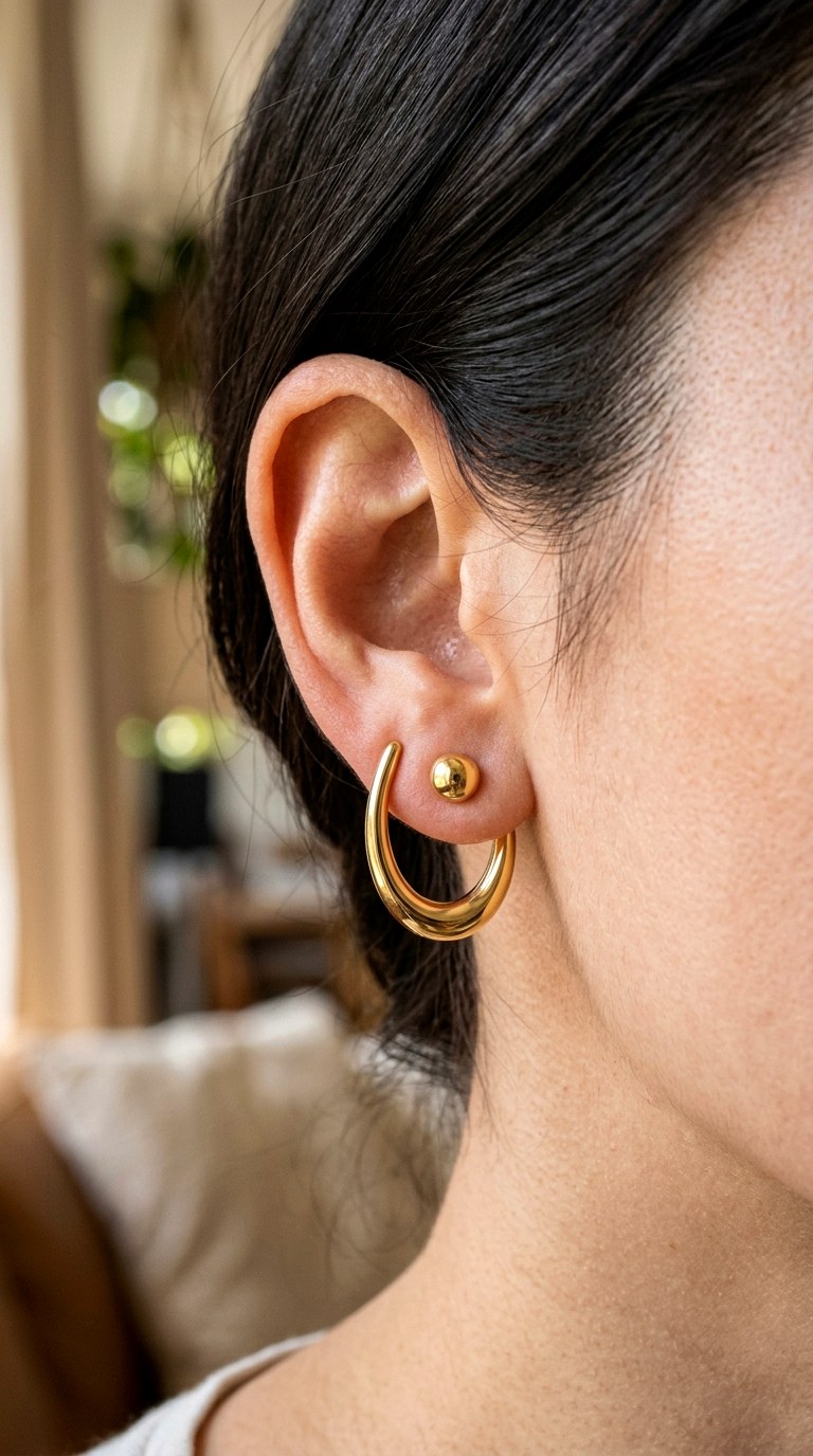Sleek Earring Jacket Hybrid Gold Earnings - 27 earring stacks gold