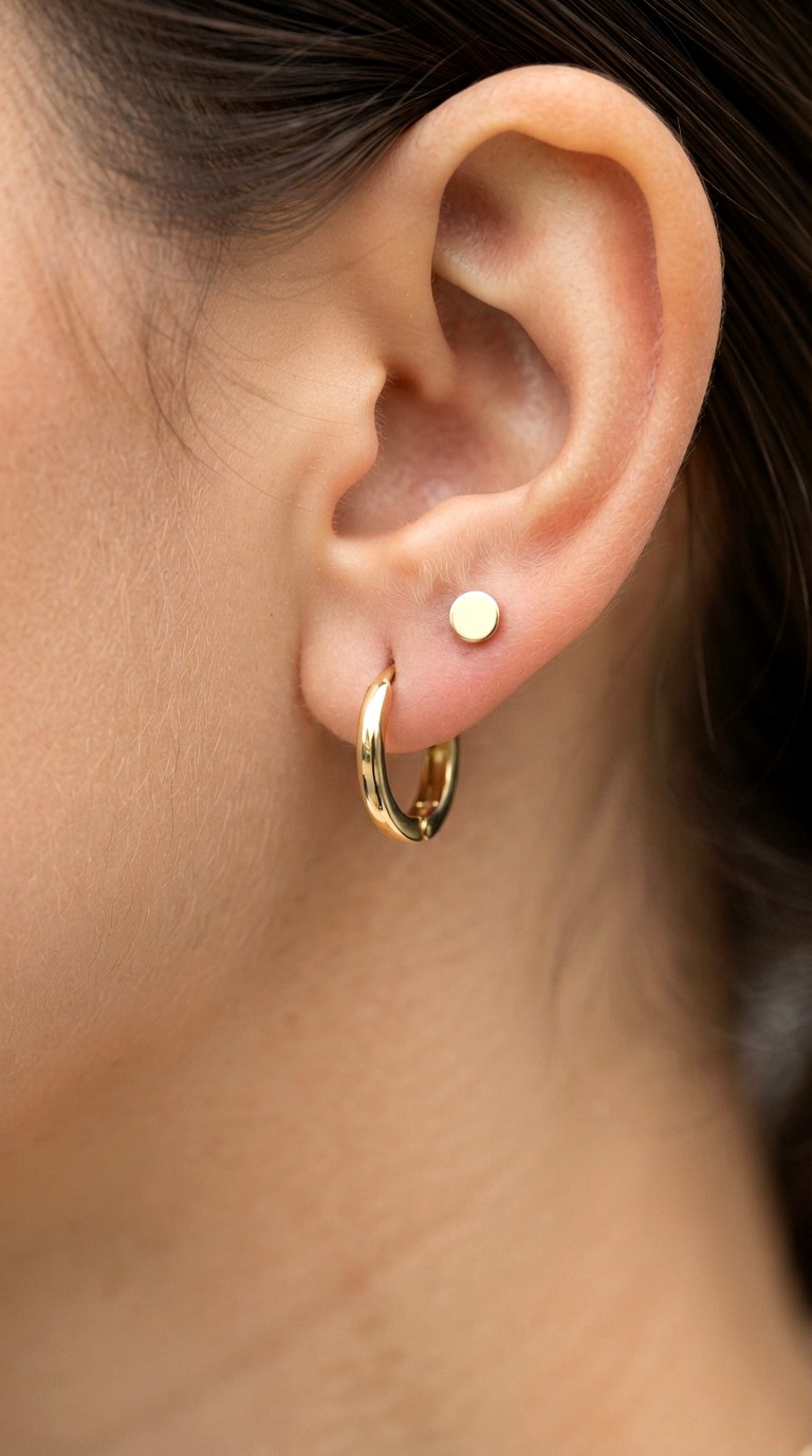 Sleek Flat Back Cartilage Integration - 20 earring stacks gold 2 holes
