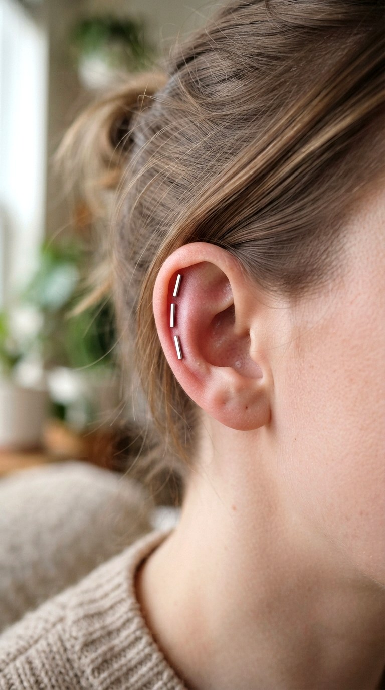 Sleek Flat Back Cartilage Strip - 23 earring stacks silver
