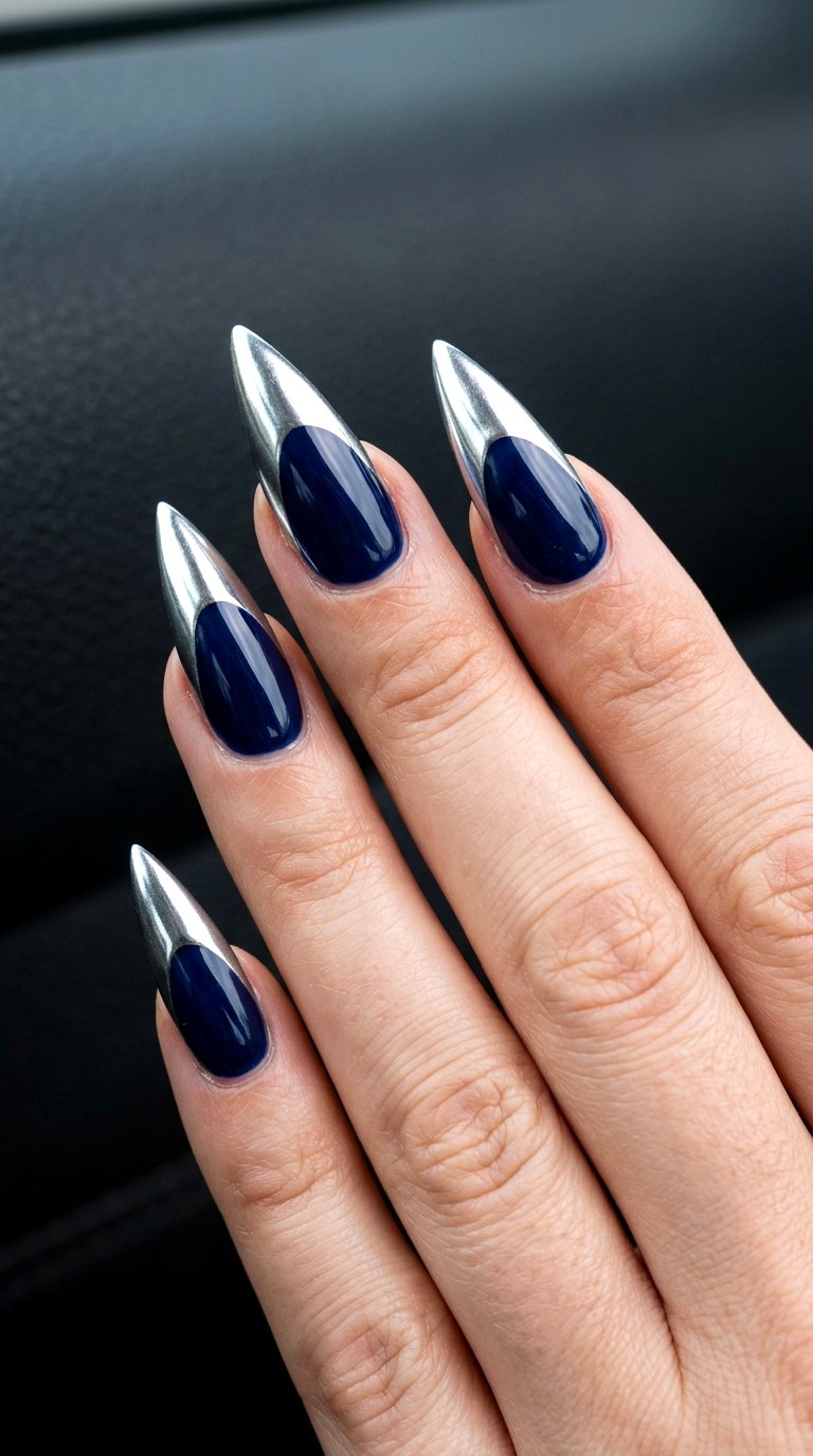 Sleek Sapphire Chrome - 25 Sleek Spring Stiletto Nails