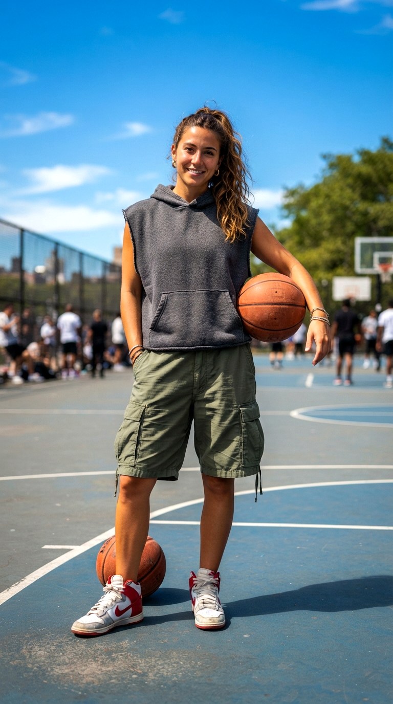 Sleeveless Hoodie and Basketball Sneakers With Cargo Shorts - 23 cargo shorts outfit