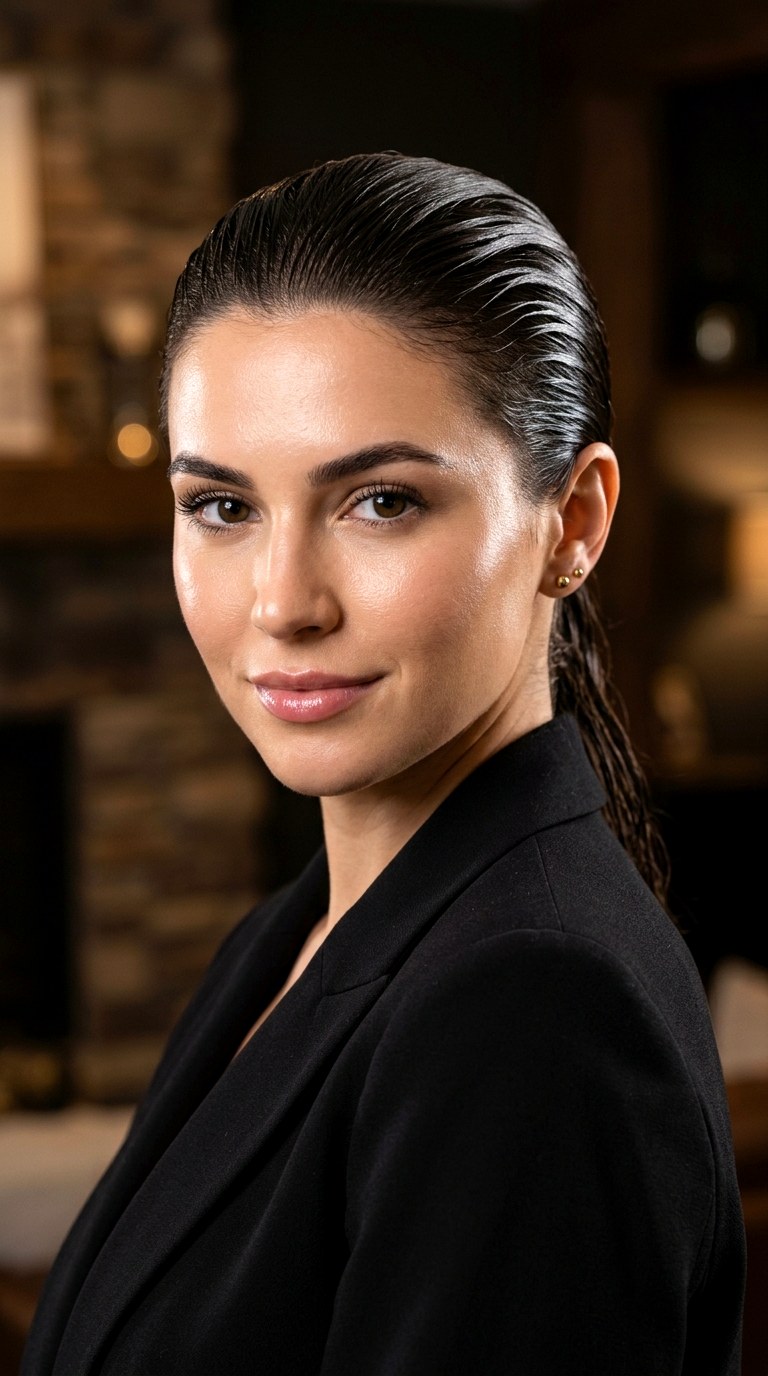 Slicked Back Wet Look Style - 29 hairstyle ideas