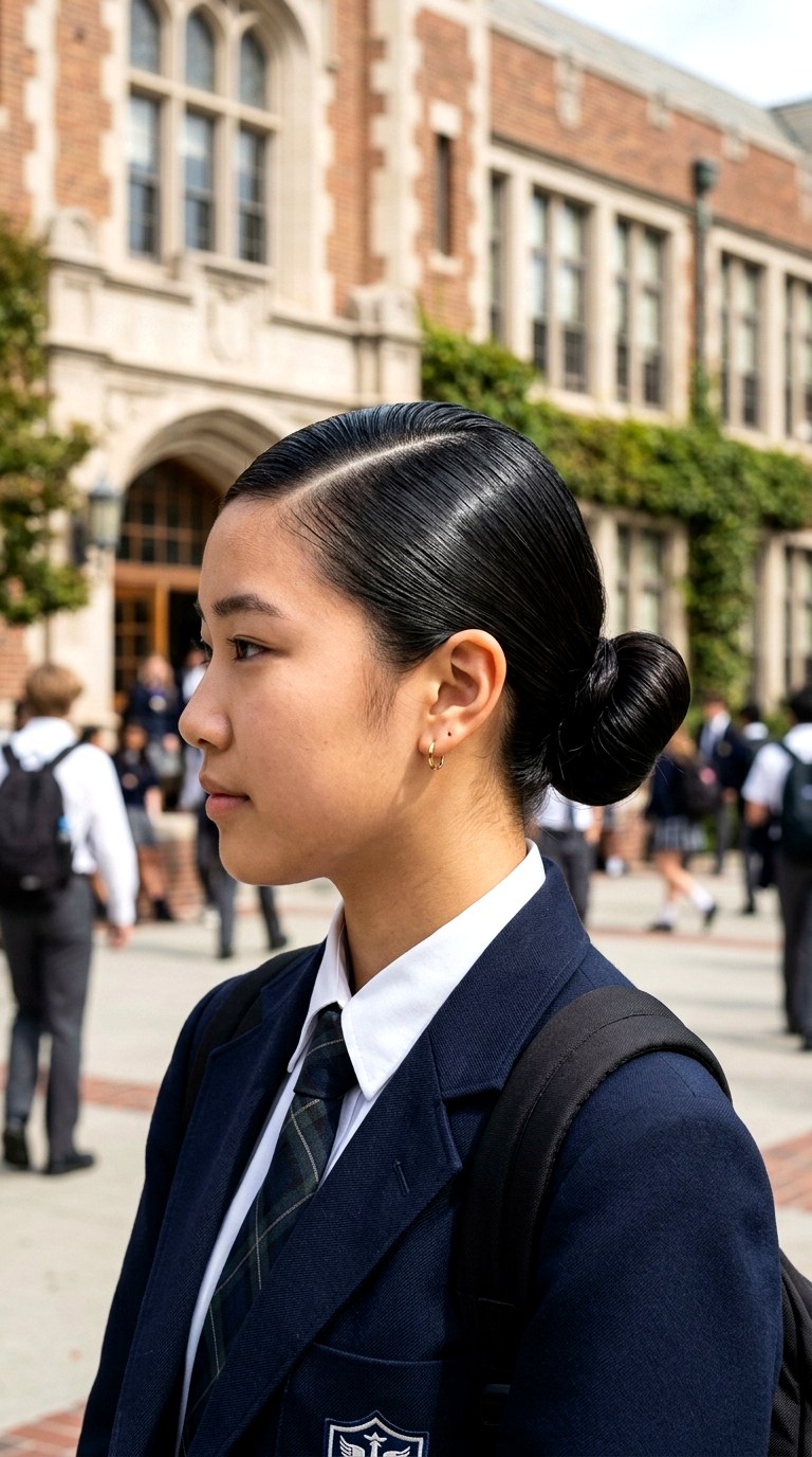 Slicked Low Bun with Side Part - 26 hairstyles for school