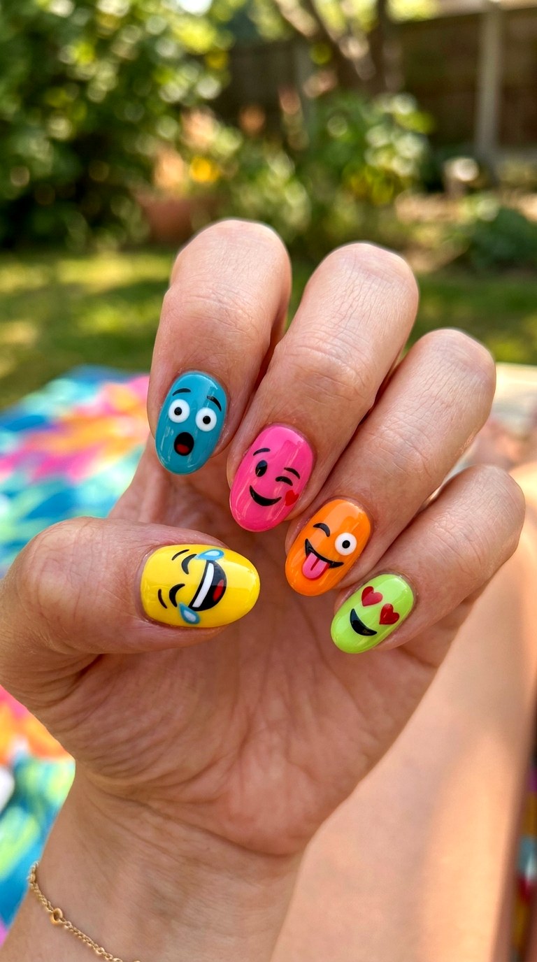 Smiley Emoji Mix Nails - 20 Summer Smiley Face Cartoon Nails Ideas