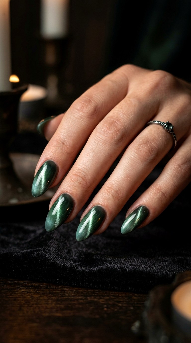 Smoky Green Cat Eye Gradient - 23 Summer Soft Green Shimmer Cat Eye Nails Ideas