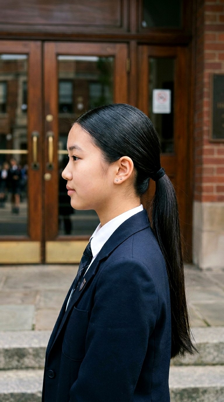 Smooth Low Ponytail with Middle Part - 26 hairstyles for school