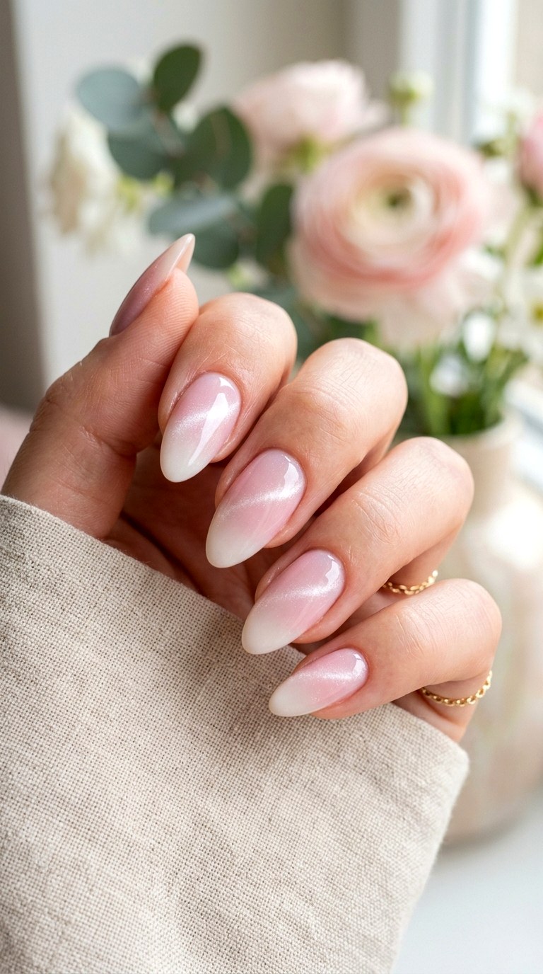 Soft Baby Pink to Milky White Glow - 20 Spring Pink and White Gradient Cat Eye Nails Ideas