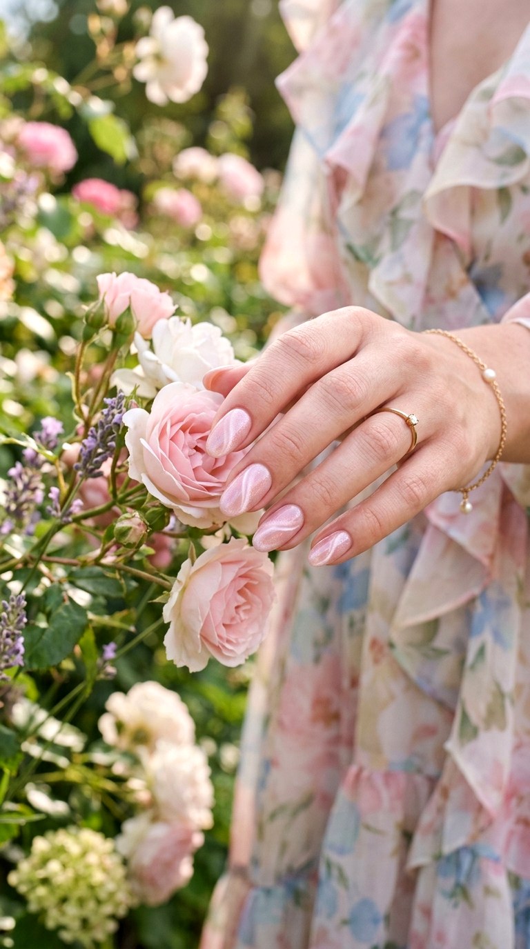 Soft Blush Pink Swirl Cat Eye - 21 Summer Swirl Cat Eye Nails Ideas