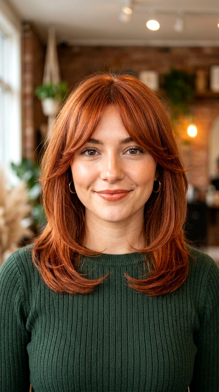 Soft Curtain Cut with Muted Copper Glaze - 29 hairstyle ideas