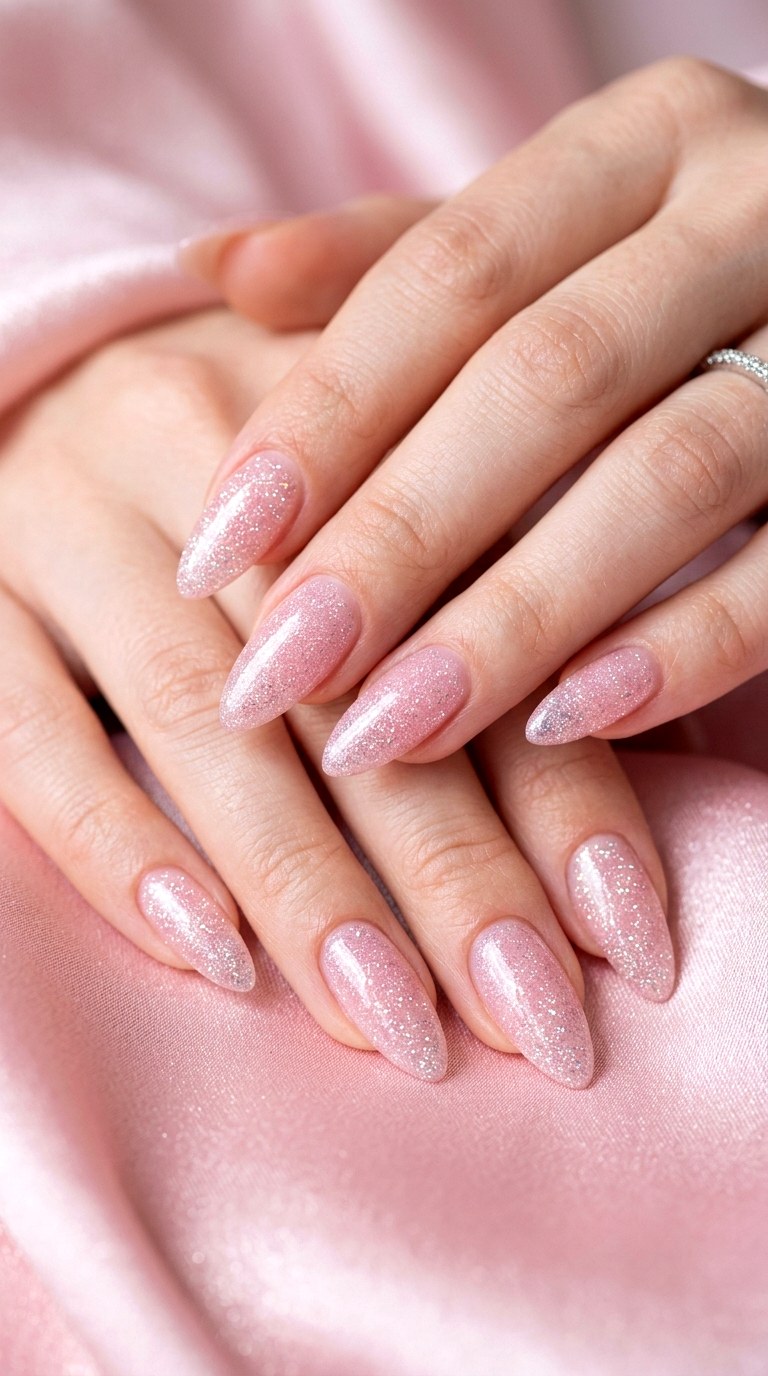 Soft Glitter Pink Nails - 30 Gorgeous Spring Nail Designs That Are Trending Right Now