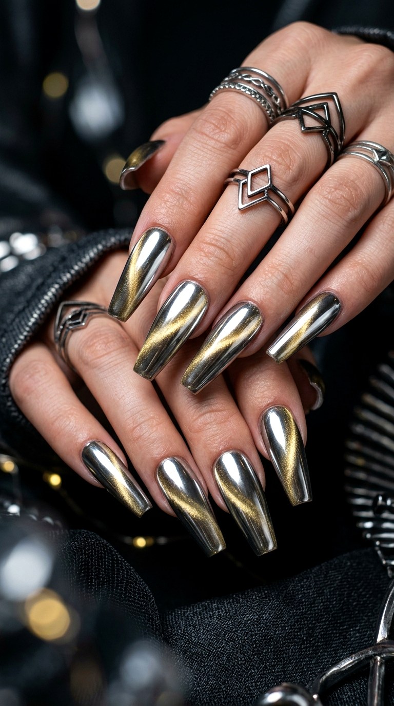 Soft Gold Cat Eye Chrome Mix - 20 Summer Soft Gold Cat Eye Nails Ideas