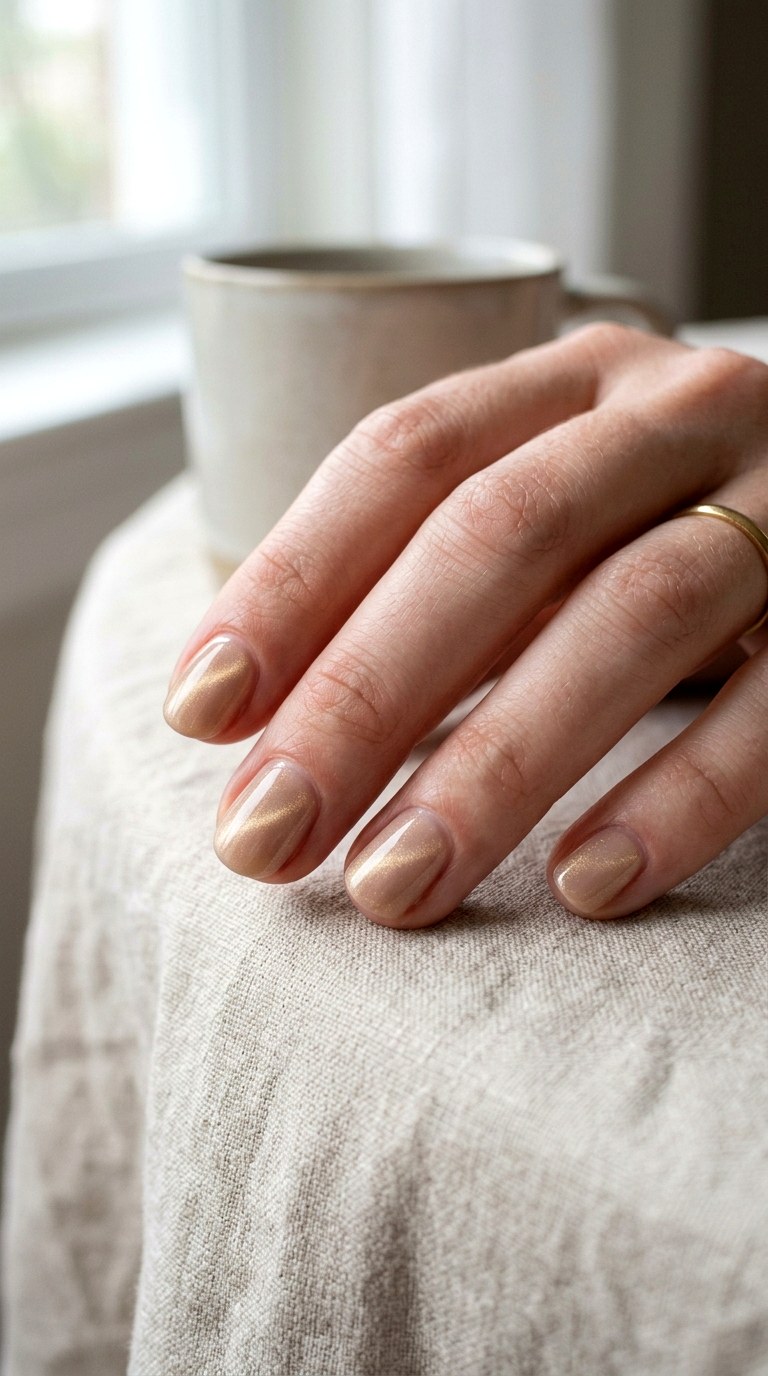 Soft Gold Cat Eye Short Nails - 20 Summer Soft Gold Cat Eye Nails Ideas