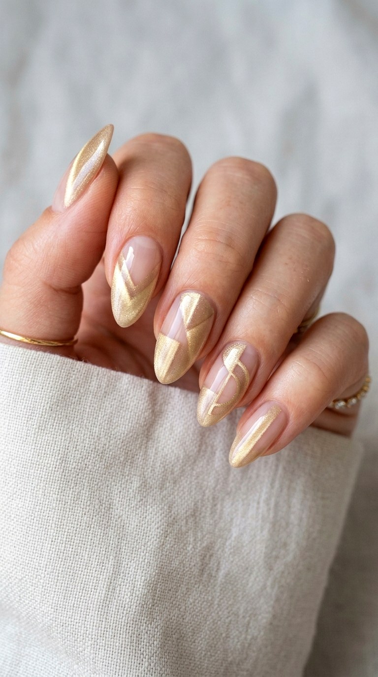 Soft Gold Cat Eye with Negative Space - 20 Spring Soft Gold Cat Eye Nails Ideas