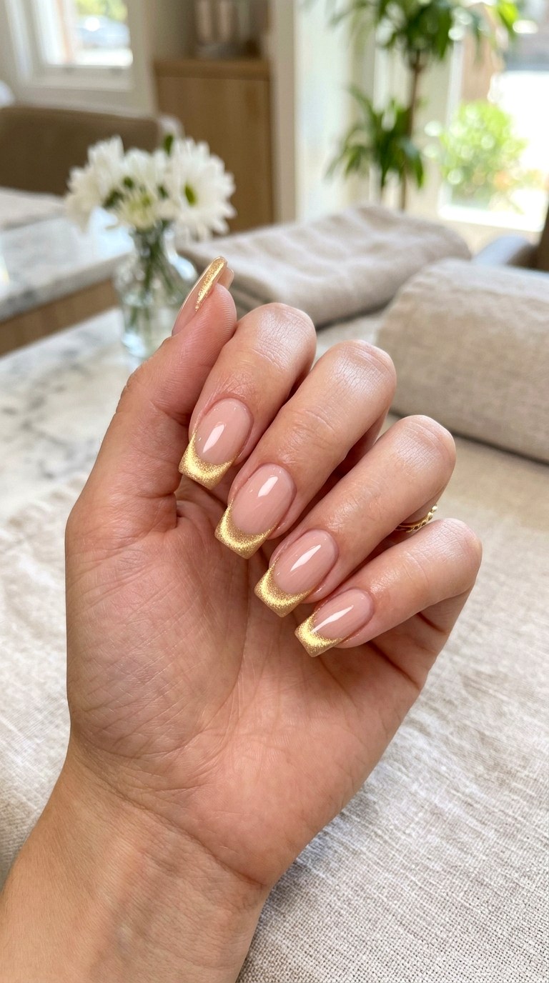 Soft Gold French Cat Eye Tips - 20 Summer Soft Gold Cat Eye Nails Ideas