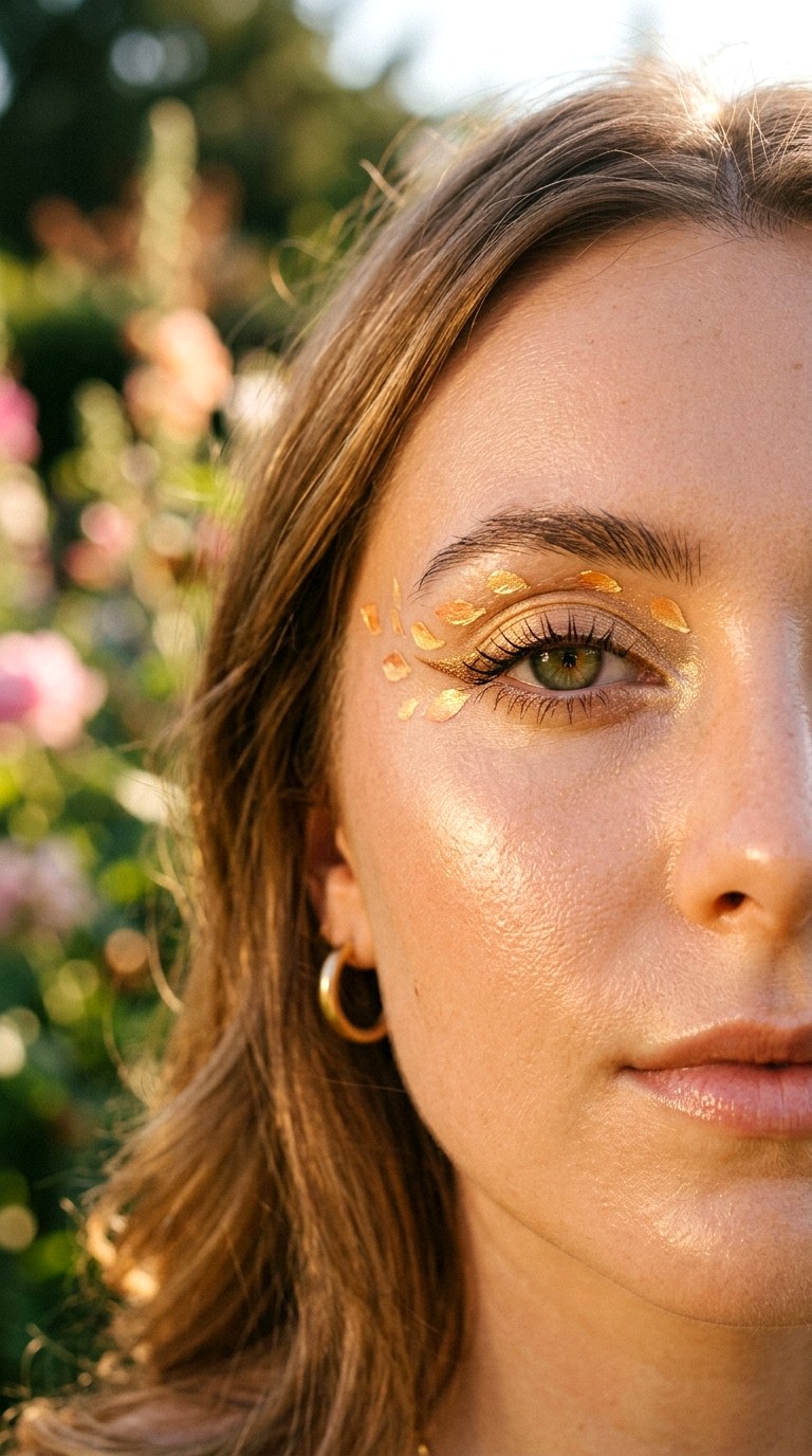 Soft Gold Garden Glow Petals - 22 Floating Petal Spring Eyeliner Dreamy Detached Shapes Inspired by Blooming Garden Energy