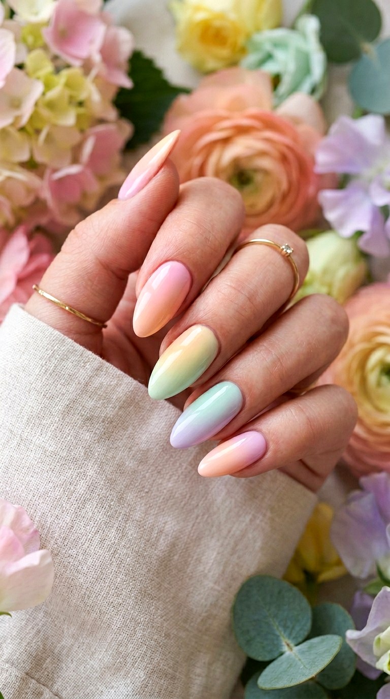 Soft Gradient Rainbow Nails - 30 Gorgeous Spring Nail Designs That Are Trending Right Now