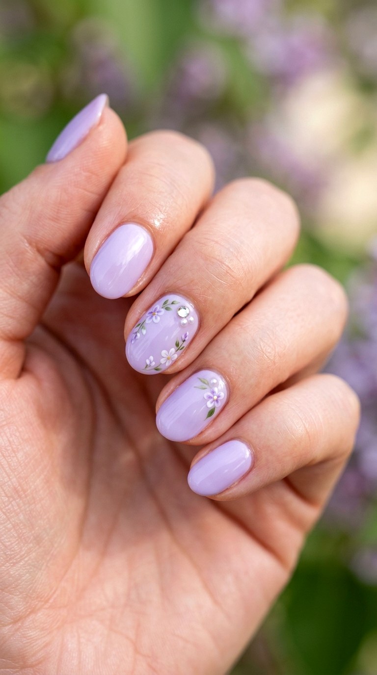Soft Lavender Minimal Accent Bloom - 29 Artsy Spring Colorful Junk Nails