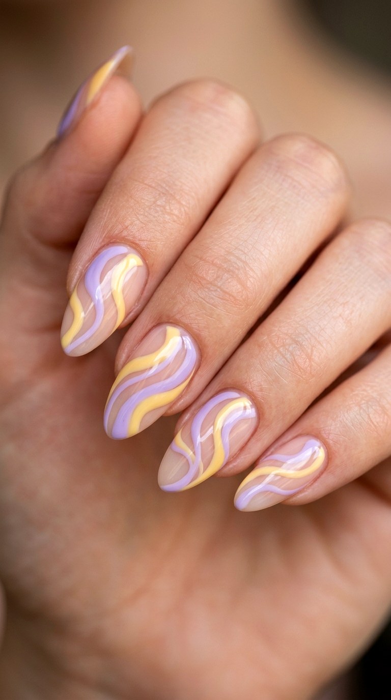 Soft Lavender and Warm Butter Swirls - 20 Abstract Spring Two Colored Nails