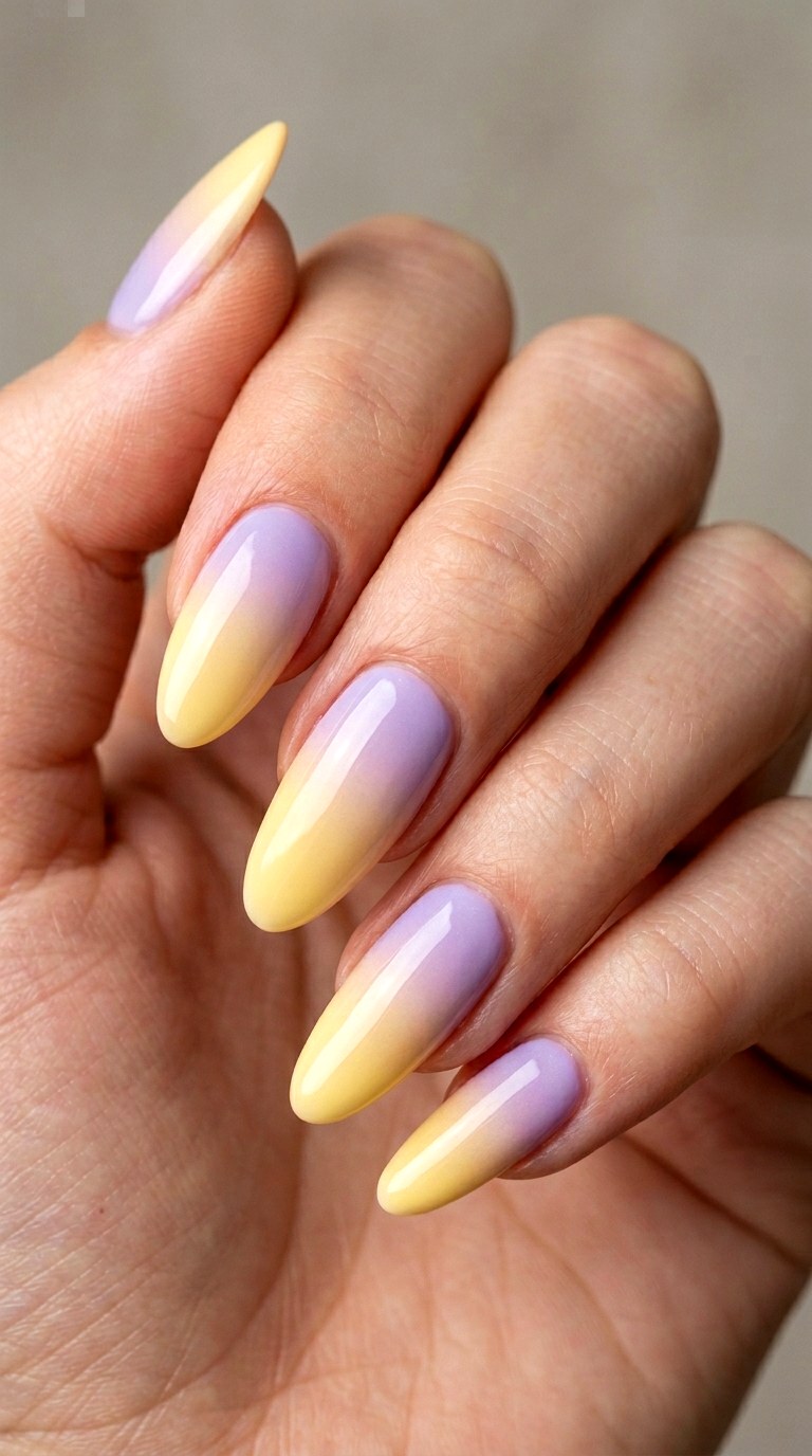 Soft Lavender to Butter Yellow Blend - 24 Light Spring Ombre Nails