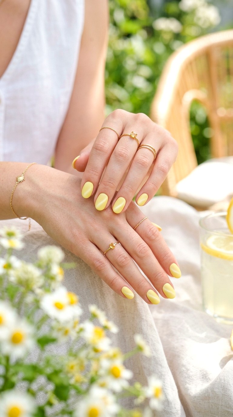 Soft Lemon Matte Cat Eye Nails - 22 Summer Minimal Matte Cat Eye Nails Ideas
