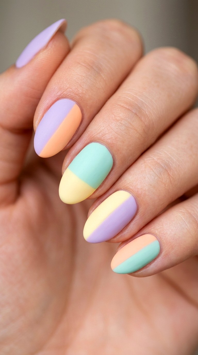 Soft Matte Pastel Color Blocking - 21 Matte Spring Multicolor Nails