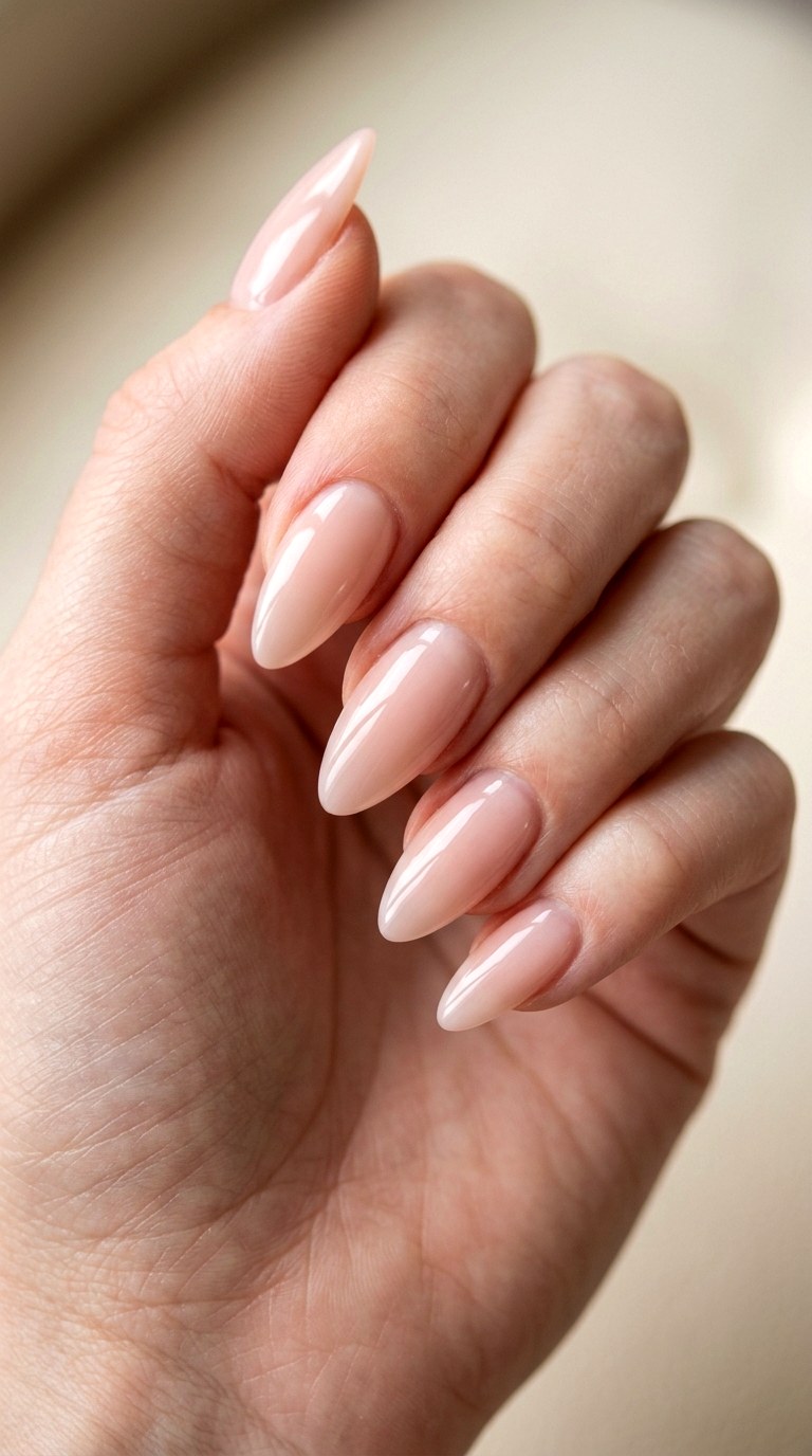 Soft Milky Pink Almond Nails - 22 Pink Spring Acrylic Nails