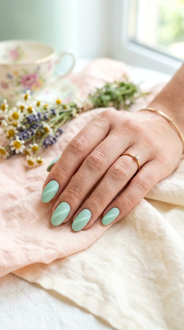 Soft Mint Matte Cat Eye Nails - 22 Summer Minimal Matte Cat Eye Nails Ideas