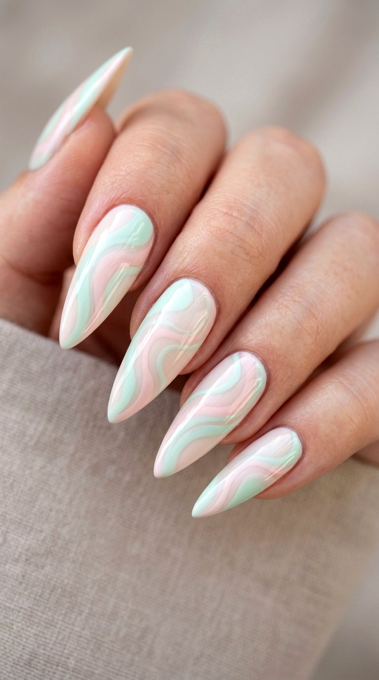 Soft Mint Swirl - 25 Sleek Spring Stiletto Nails