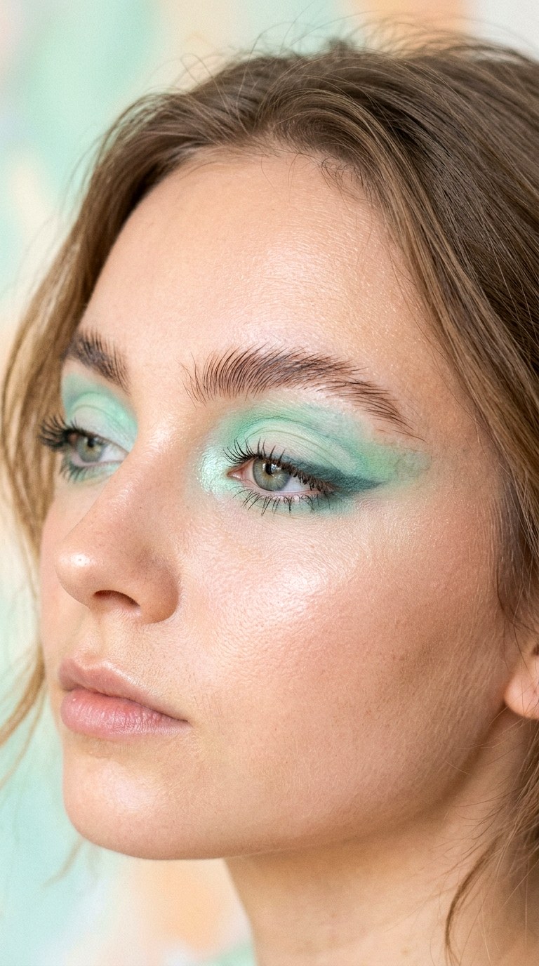 Soft Mint Watercolor Graphic Eye - 28 Mint Green Graphic Liner Look
