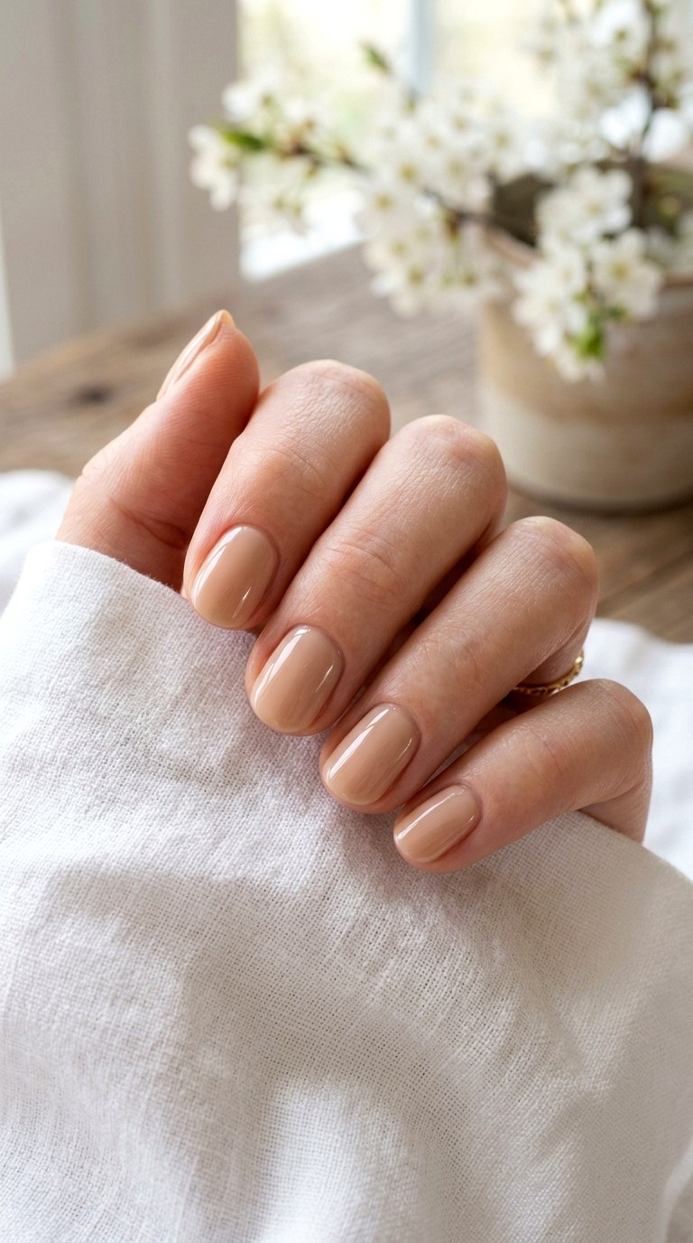 Soft Nude Gloss Nails - 25 Minimalist Spring Nails That Look Elegant and Trendy