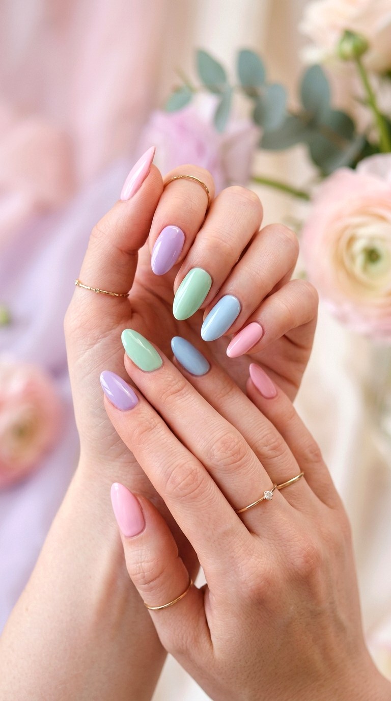 Soft Pastel Almond Nails - 30 Aesthetic Spring Nail Designs Trending on Pinterest