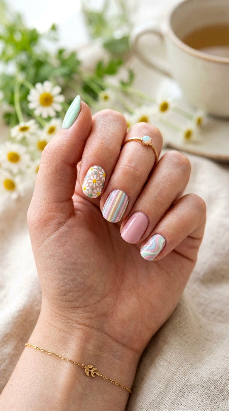 Soft Pastel Mix and Match Nails - 25 Soft Pastel Spring Nail Designs That Feel Like Sunshine
