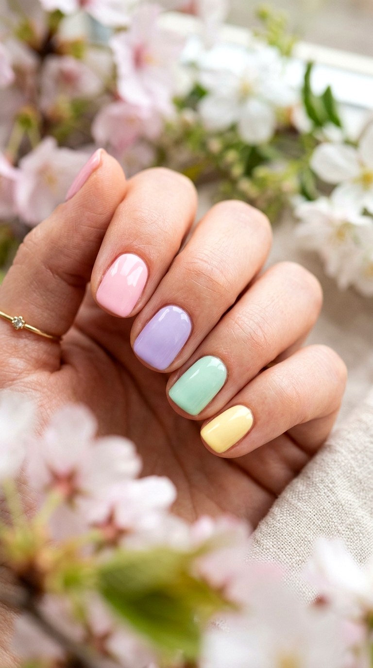 Soft Pastel Short Nails - 28 Short Spring Nail Designs That Are Cute and Practical