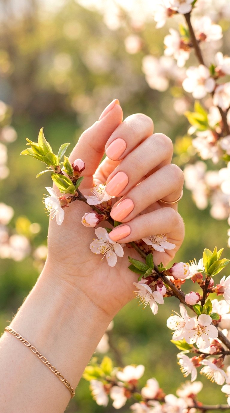Soft Peach Nails - 25 Minimalist Spring Nails That Look Elegant and Trendy