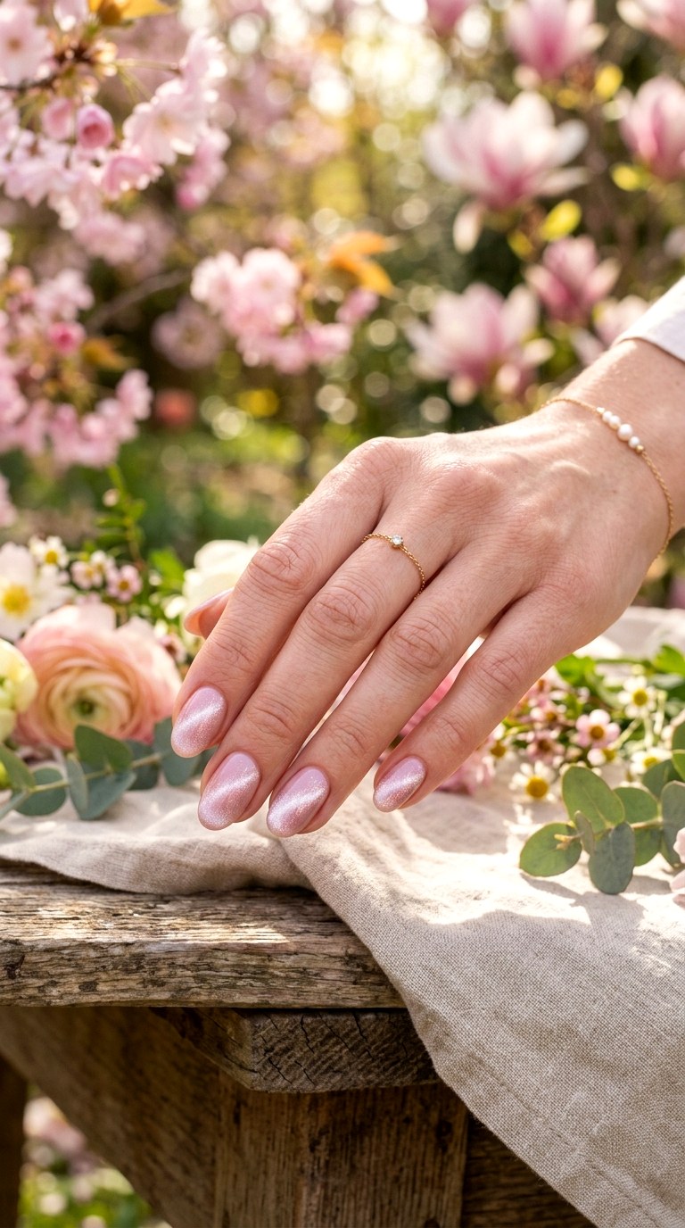 Soft Pink Nude Cat Eye Blend - 20 Spring Nude Base Cat Eye Nails Ideas
