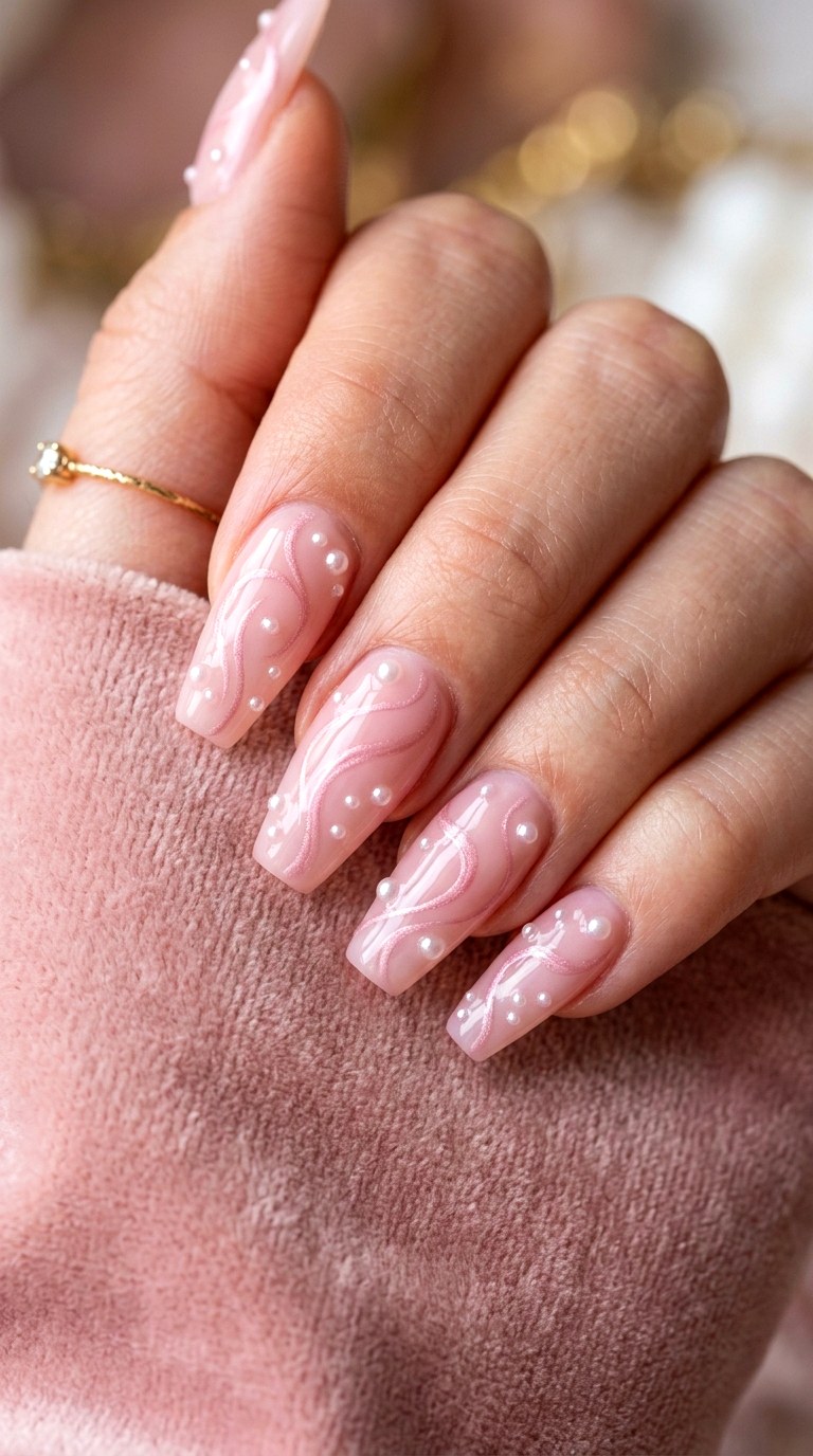Soft Pink Pearl Accent Swirls - 26 At-Home Spring Color Street Nails