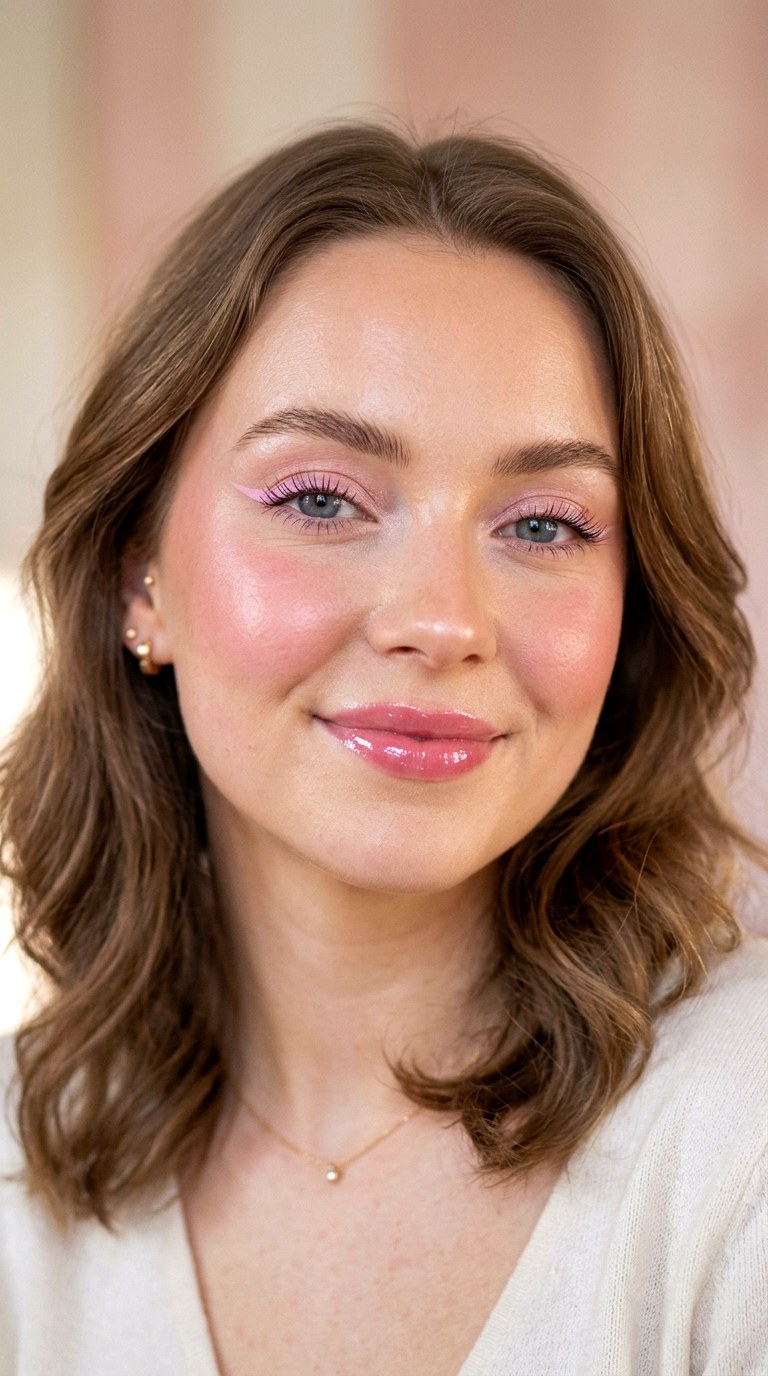 Soft Pink Winged Liner Look - 28 Romantic Rosy Makeup Aesthetics