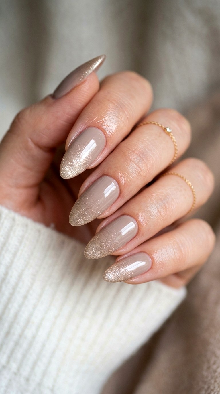 Soft Taupe to Champagne Shimmer Fade - 28 Seamless Spring Ombre Nails