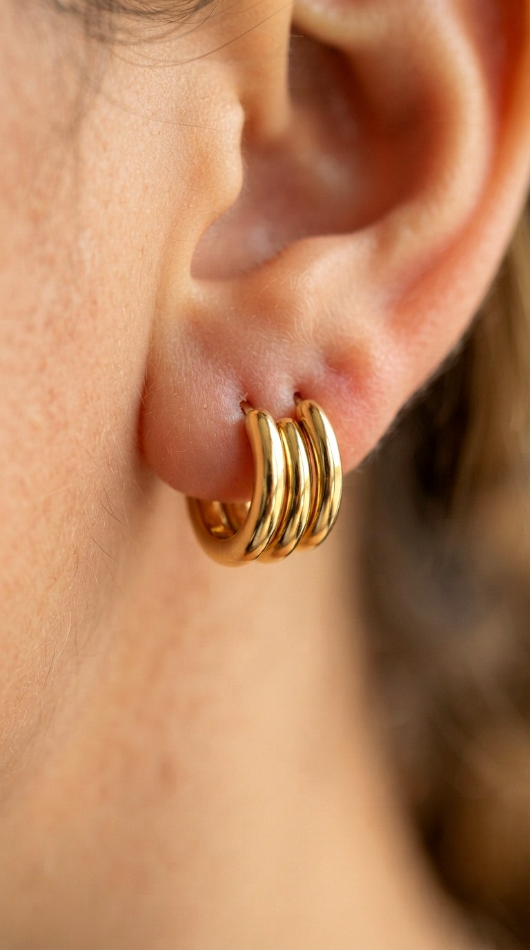 Solid Gold Micro Huggies - 25 gold earrings stack
