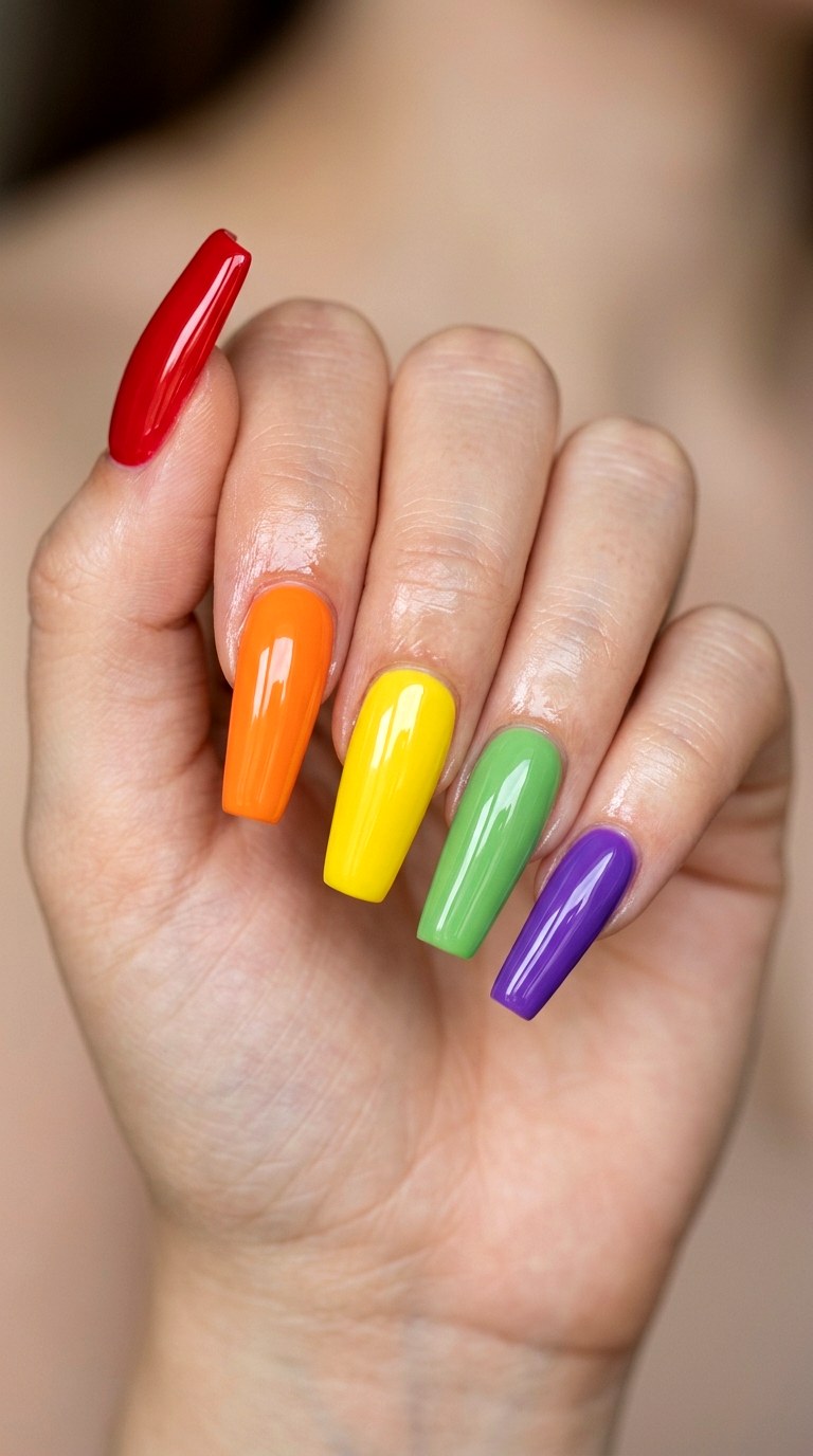 Solid Skittle Rainbow Spectrum - 26 Rainbow Spring Multicolor Acrylic Nails