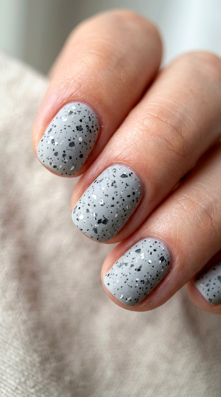 Speckled Egg Effect in Gray and White - 22 Minimalist Spring Two Colored Nails
