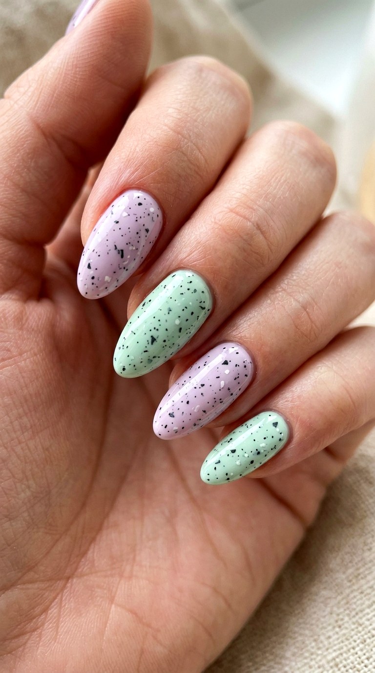 Speckled Pastel Almond Mix - 25 Simple Spring Two Colored Nails