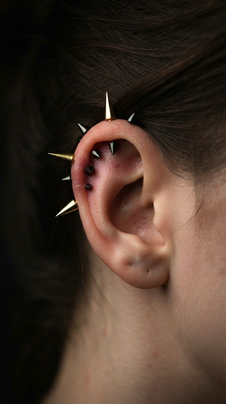 Spiked and Edgy Studs - 25 gold earrings stack