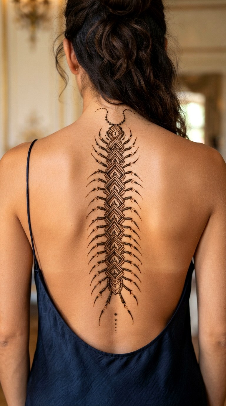 Spine Centipede Trail - 27 henna tattoo design