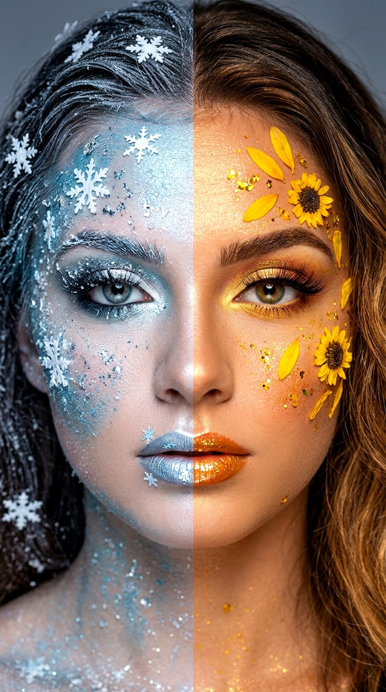 Split Season Face Art - 26 makeup idea creative