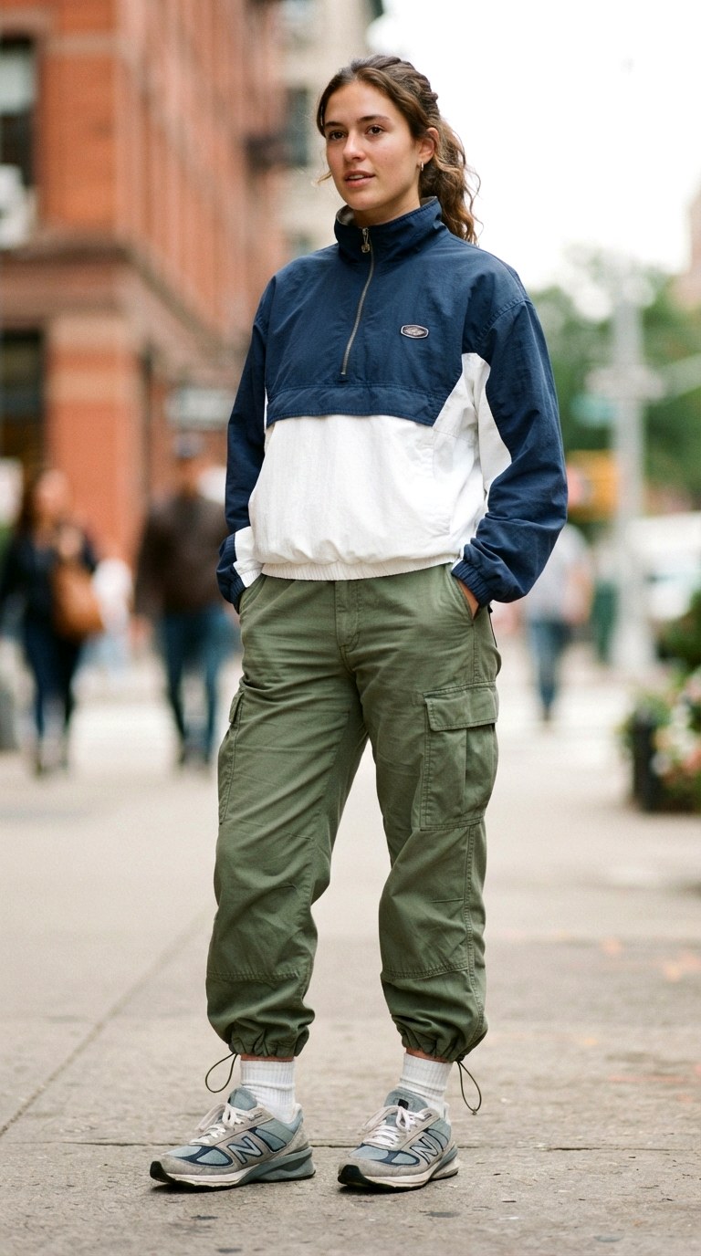 Sporty Half Zip Pullover - 28 cargo pants outfits women