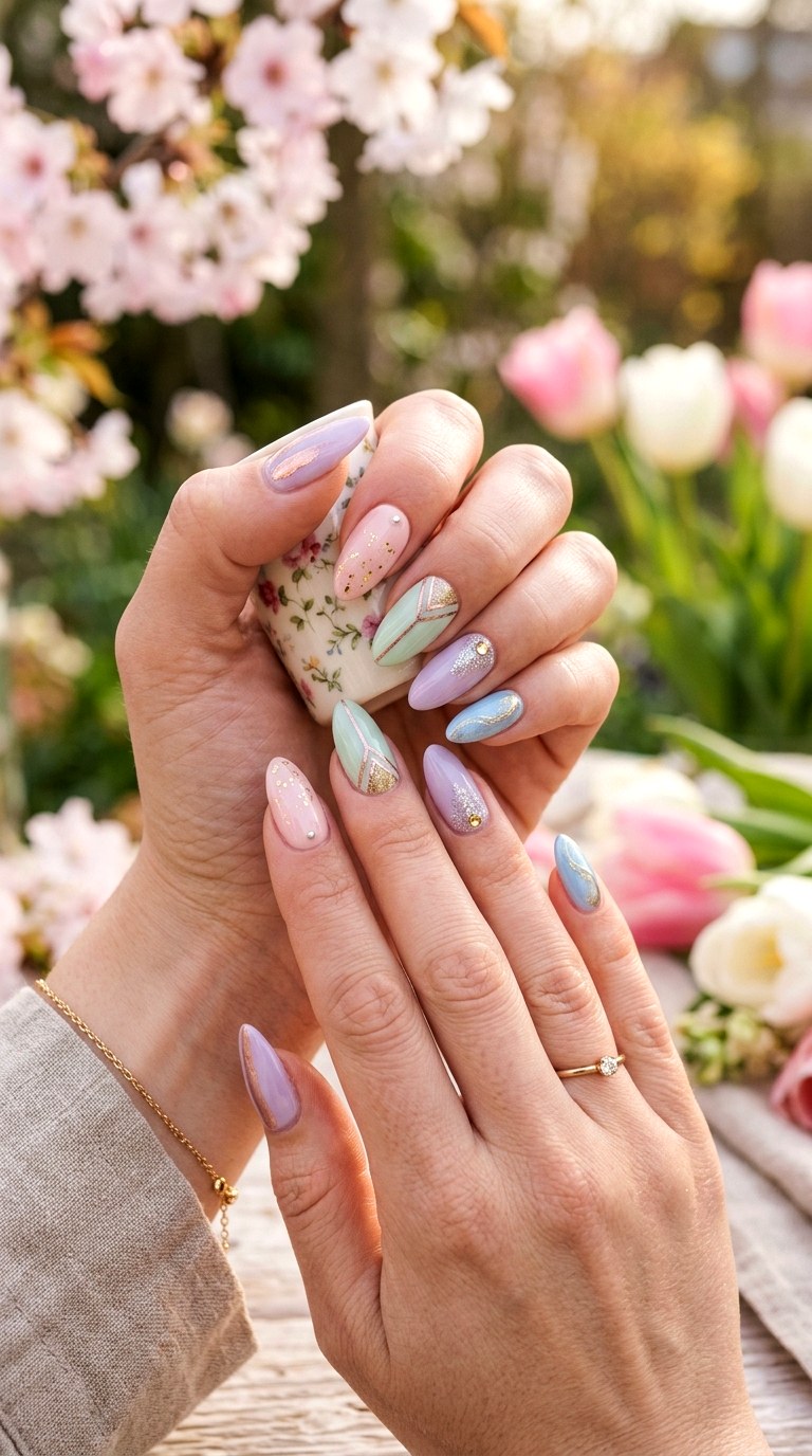 Spring Metallic Accents - 22 Spring Nail Inspiration Ideas for Your Next Manicure