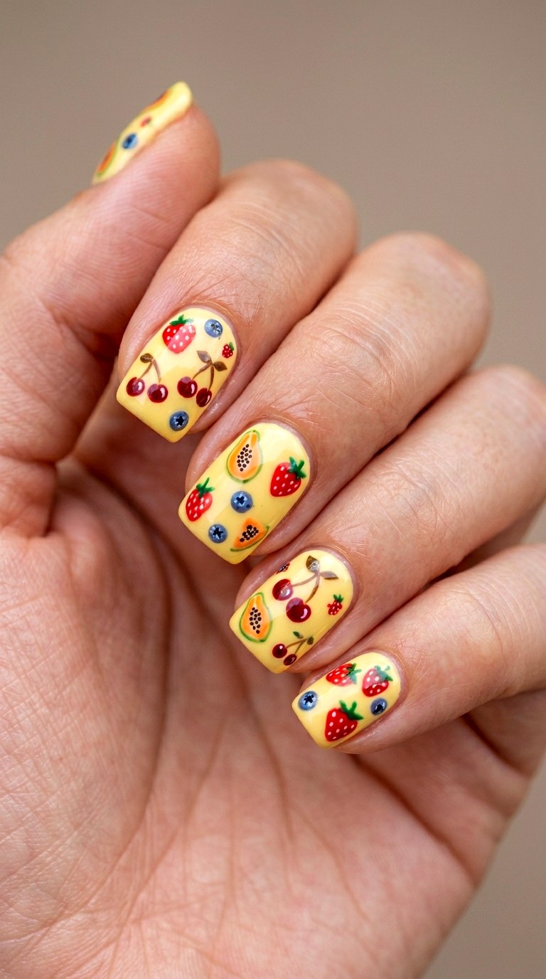 Spring Picnic Fruit Medley - 29 Artsy Spring Colorful Junk Nails
